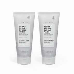 VOESH Sugar Scrub   Bubble Wash, Exfoliating Body Scrub & Body Wash, Lavender Land 2 Pack, Scalp Scrub, Scalp Care, Shower Sugar Scrub, Vegan Body Care