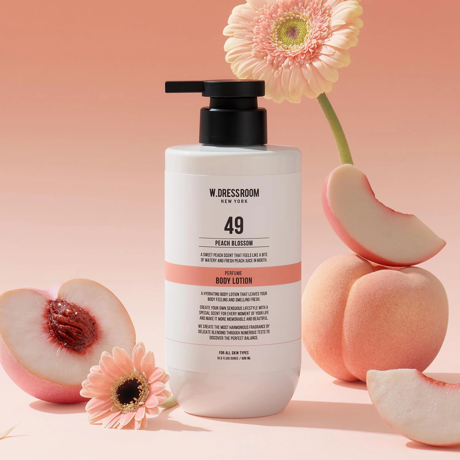W.Dressroom Moisturizing Body Lotion No.49 Peach Blossom, Perfumed Body Lotion, Moisturizer for Sensitive Dry Skin, Korean Skin Care, Gentle, Soothing, Non-Greasy, and Scented Lotion for Women