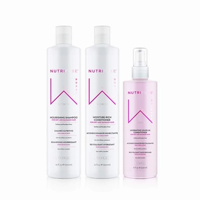 W Nourishing Shampoo 10oz Bundled with Moisture Rich Conditioner 10oz and Hydrating Leave-In Conditioner 8oz for Damaged Hair