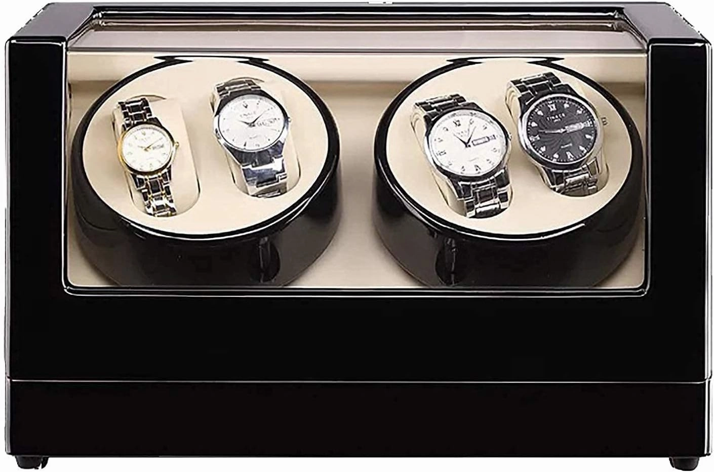 Watch Winders 4 0 Wooden Automatic Watch Winder?Storage Box Transparent Cover Wrist Mechanical Watch Winding Box Double Head Motor Shaker Case