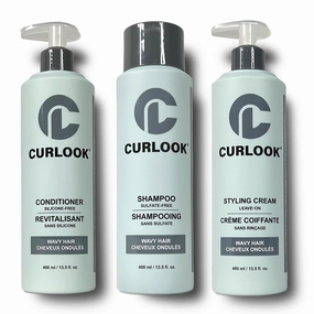 Wavy Hair Bundle | Shampoo, Conditioner & Leave-In Styling Cream Set | Sulfate-Free, Silicone-Free | Pack of 3-400ml (13.5 oz) Each Bottle | Made in Canada