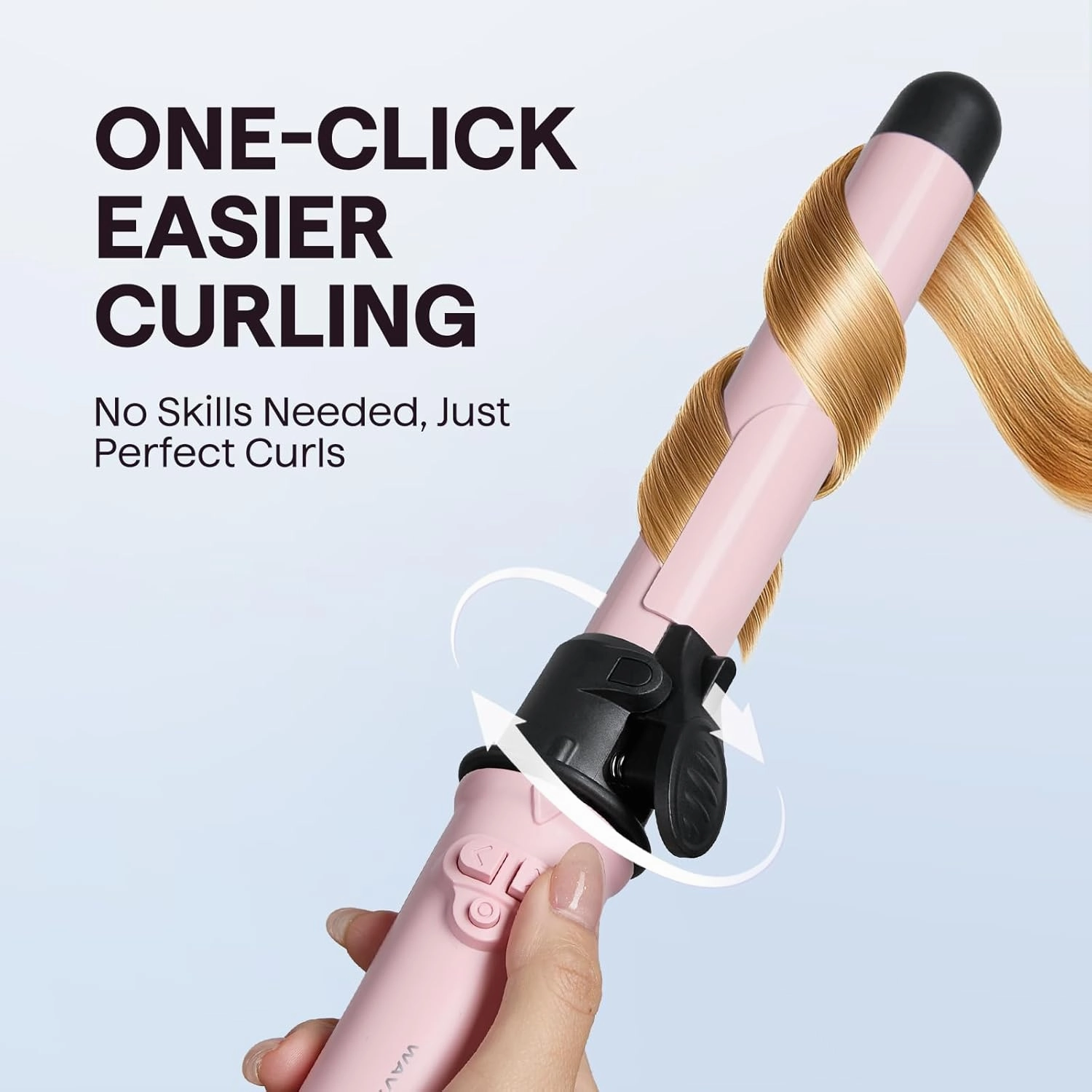 Wavytalk Rotating Curling Iron, 1 Inch Automatic Waver for Effortless Waves up to 430℉ with Home Button, Pale Pink