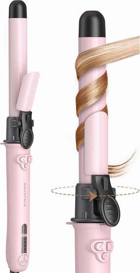 Wavytalk Rotating Curling Iron, 1 Inch Automatic Waver for Effortless Waves up to 430℉ with Home Button, Pale Pink