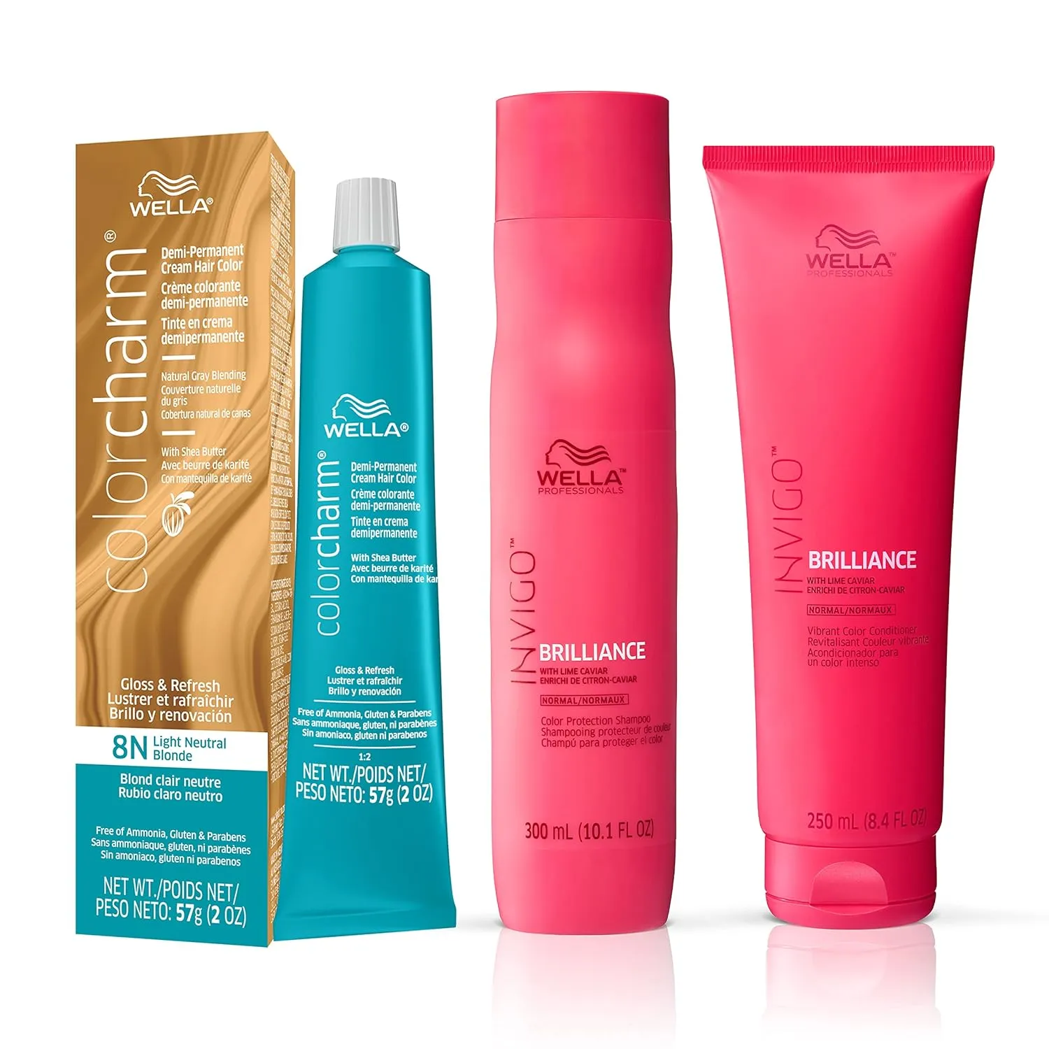 WELLA Color Charm Invigo Brilliance Color Protection Shampoo & Conditioner, For Fine Hair   Demi Permanent Hair Color, 8N Light Neutral Blonde