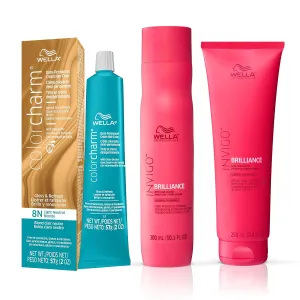 WELLA Color Charm Invigo Brilliance Color Protection Shampoo & Conditioner, For Fine Hair   Demi Permanent Hair Color, 8N Light Neutral Blonde