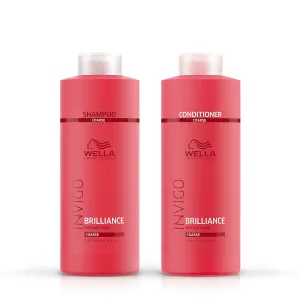Wella Professionals Invigo Brilliance Shampoo & Conditioner Set For Coarse Hair, For Color Protection & Color Vibrancy, Liter Sizes