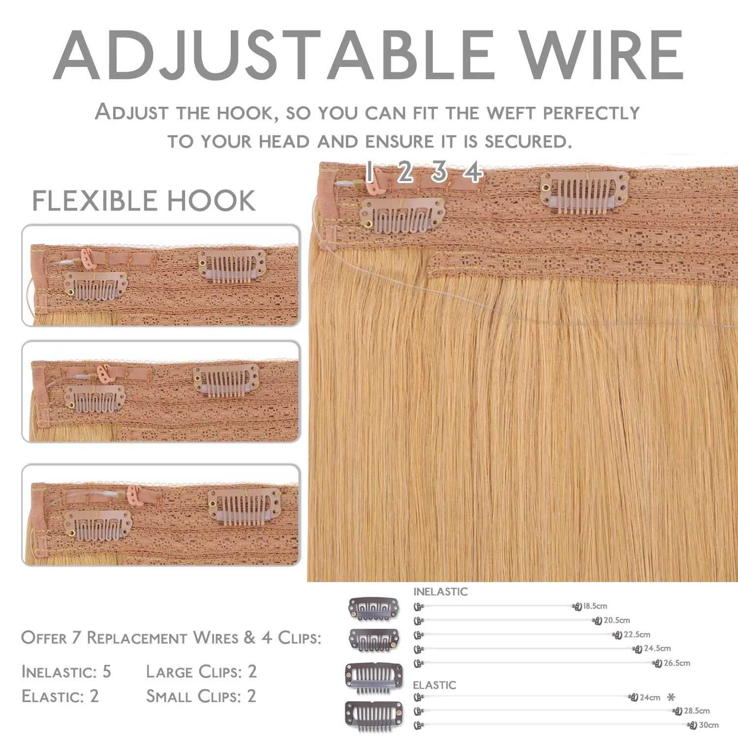 WENNALIFE Wire Hair Extensions (Increase 50% Lifespan) Real Human Hair 12 inch 70g Strawberry Blonde Remy Wire Hair Extensions Invisible Transparent Fish Line Straight Real Hair Extensions
