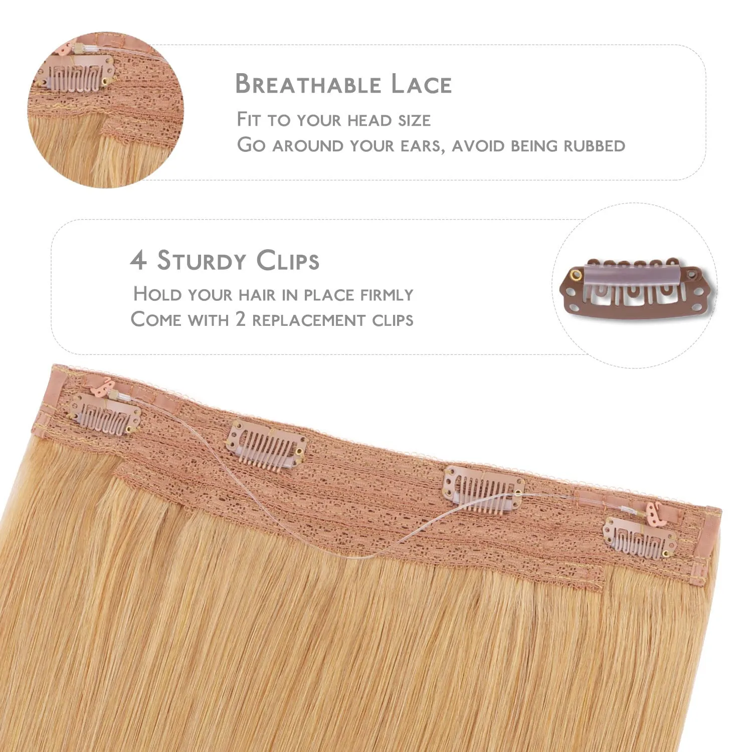 WENNALIFE Wire Hair Extensions (Increase 50% Lifespan) Real Human Hair 12 inch 70g Strawberry Blonde Remy Wire Hair Extensions Invisible Transparent Fish Line Straight Real Hair Extensions