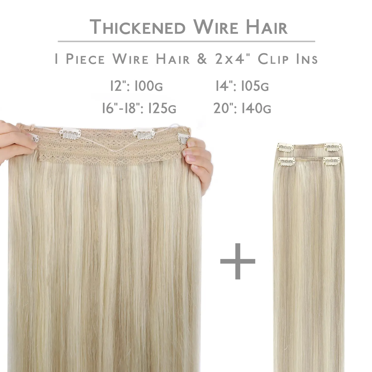 Wennalife Wire Hair Extensions (Increase 50% Lifespan) Real Human Hair 22 inch 150g Ash Blonde Highlighted Platinum Blonde Remy Real Hair Extensions Invisible Wire Hair Extensions Human Hair