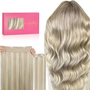 Wennalife Wire Hair Extensions (Increase 50% Lifespan) Real Human Hair 22 inch 150g Ash Blonde Highlighted Platinum Blonde Remy Real Hair Extensions Invisible Wire Hair Extensions Human Hair