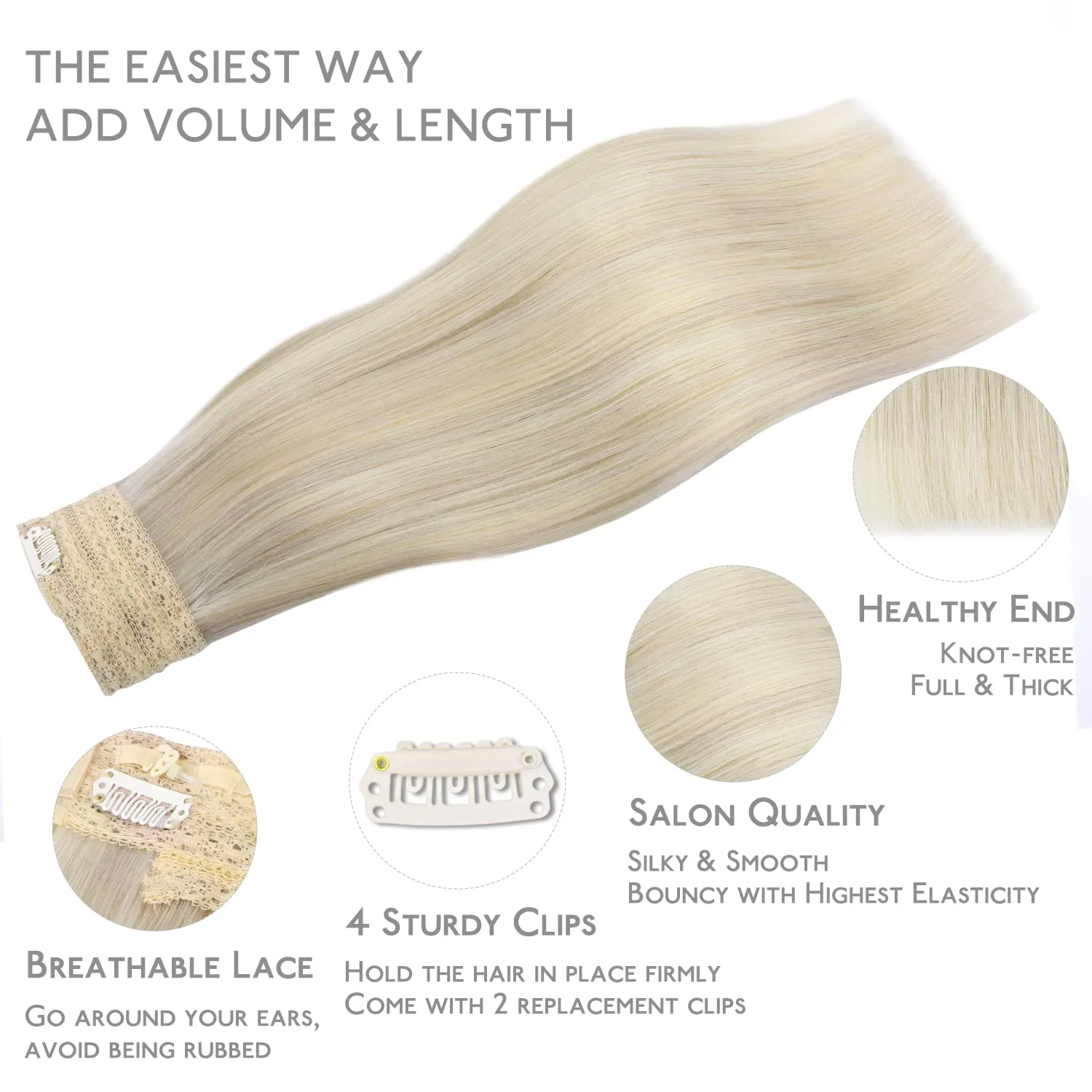 Wennalife Wire Hair Extensions (Increase 50% Lifespan) Real Human Hair 22 inch 150g Ash Blonde Highlighted Platinum Blonde Remy Real Hair Extensions Invisible Wire Hair Extensions Human Hair