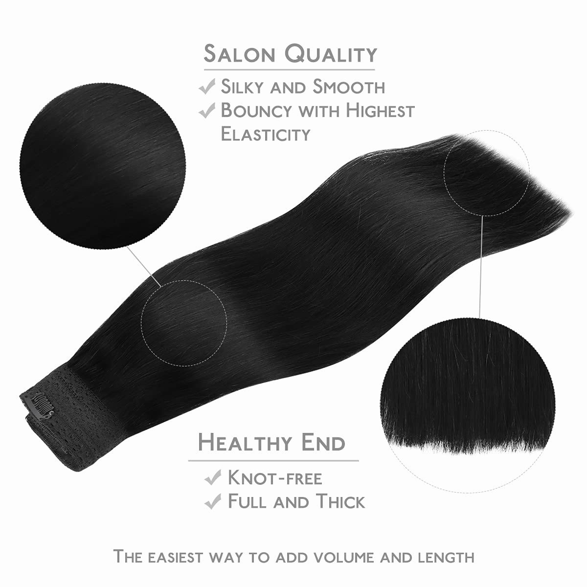 WENNALIFE Wire Hair Extensions (Increase 50% Lifespan) Real Human Hair 16 inch 95g Jet Black Remy Hair Extensions Invisible Transparent Wire Fish Line Straight Real