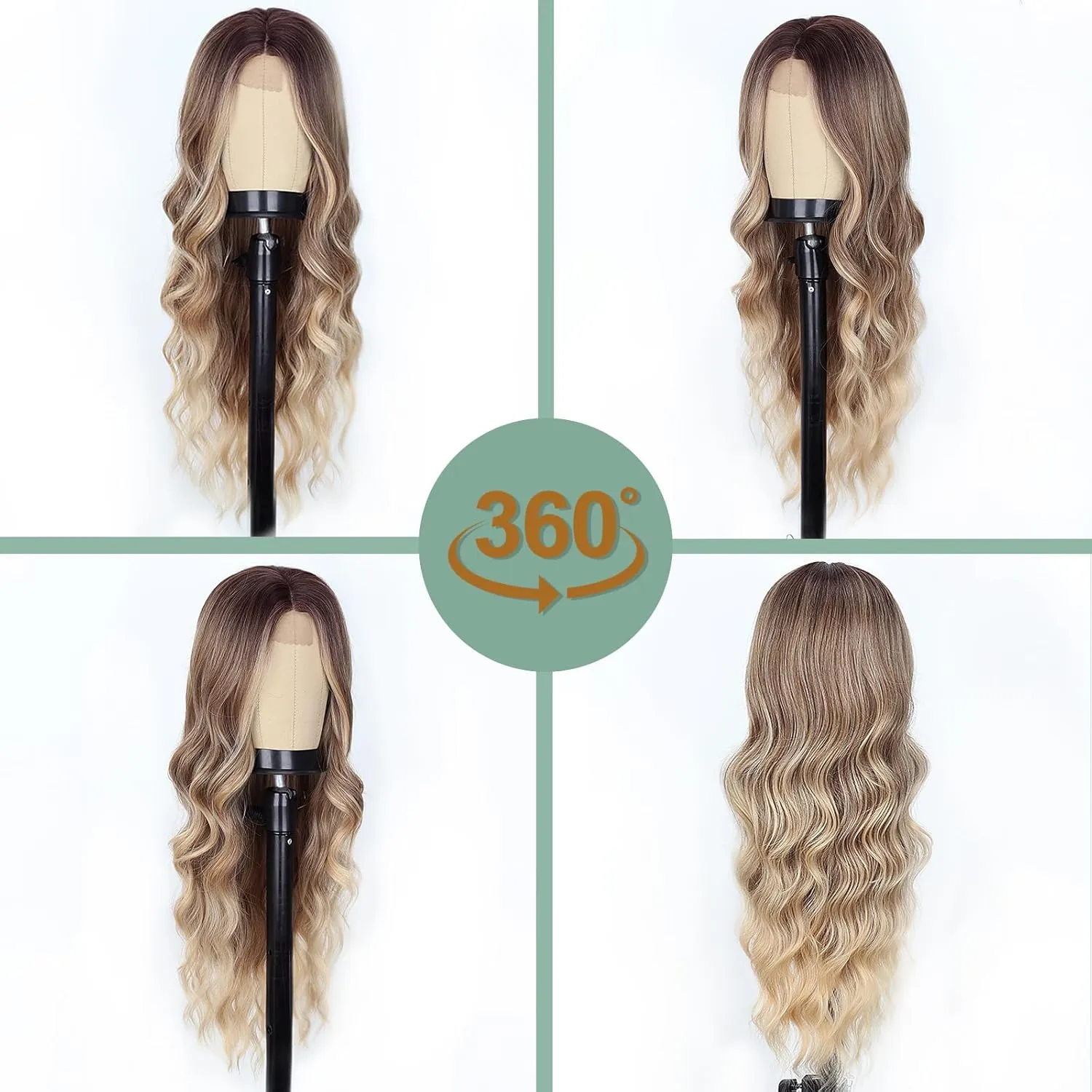 WERD Long Dirty Blonde Wig for Women Ombre Wavy Blonde Wigs Synthetic 26 Inch Middle Part Curly Blonde Wig for Cosplay Party Use
