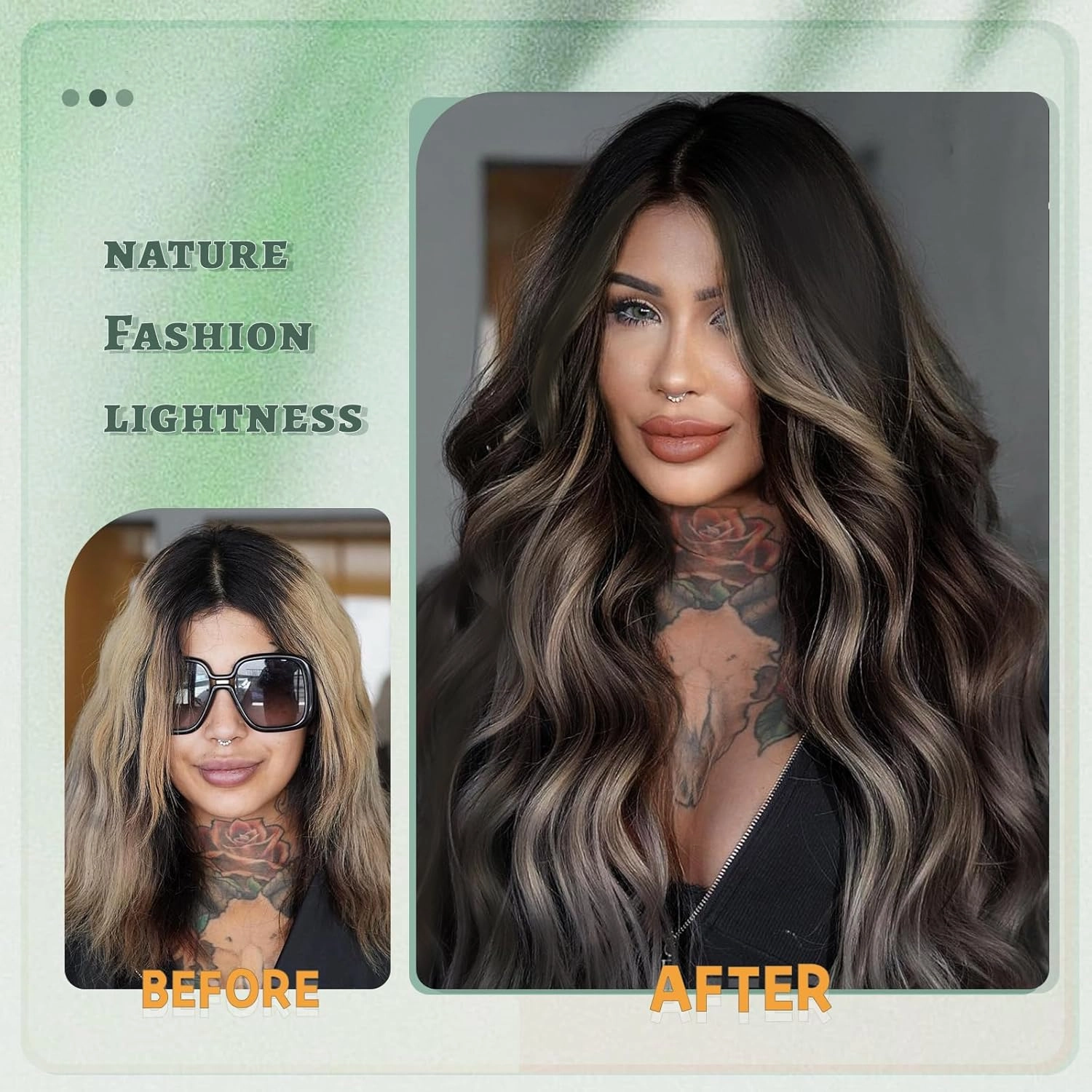 WERD Long Black Mixed Wig for Women 26Inch Middle Part Curly Wavy Black Wig Natural Looking Synthetic Highlight Hair for Cosplay Party Use(Black Mixed Blonde)