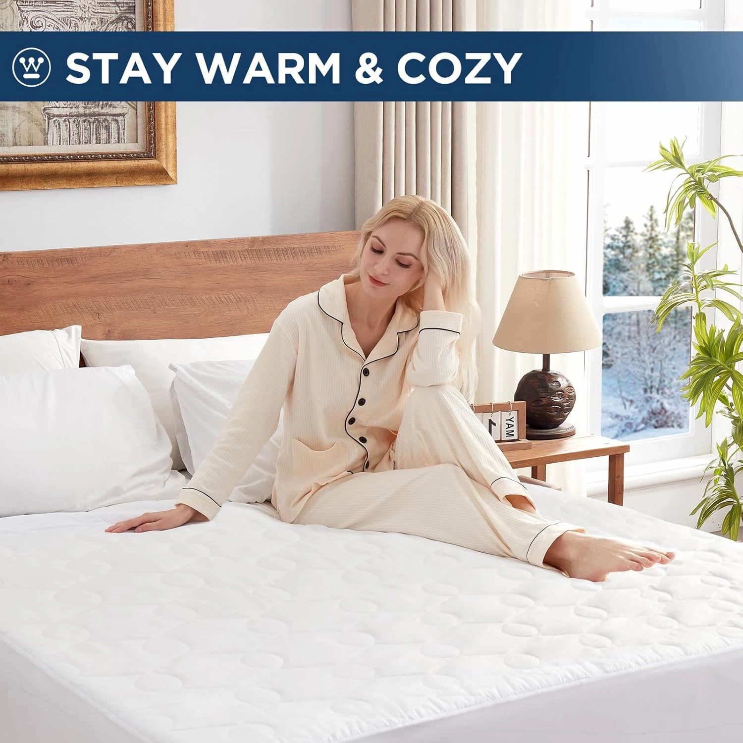 Westinghouse Queen Size Heated Mattress Pad, Bed Warmer Electric Mattress Cover with 10 Heat Settings Dual Controller, 1-12H Auto Shut Off, Fit Up to 17" Deep Pocket, Machine Washable, 60x80 Inch