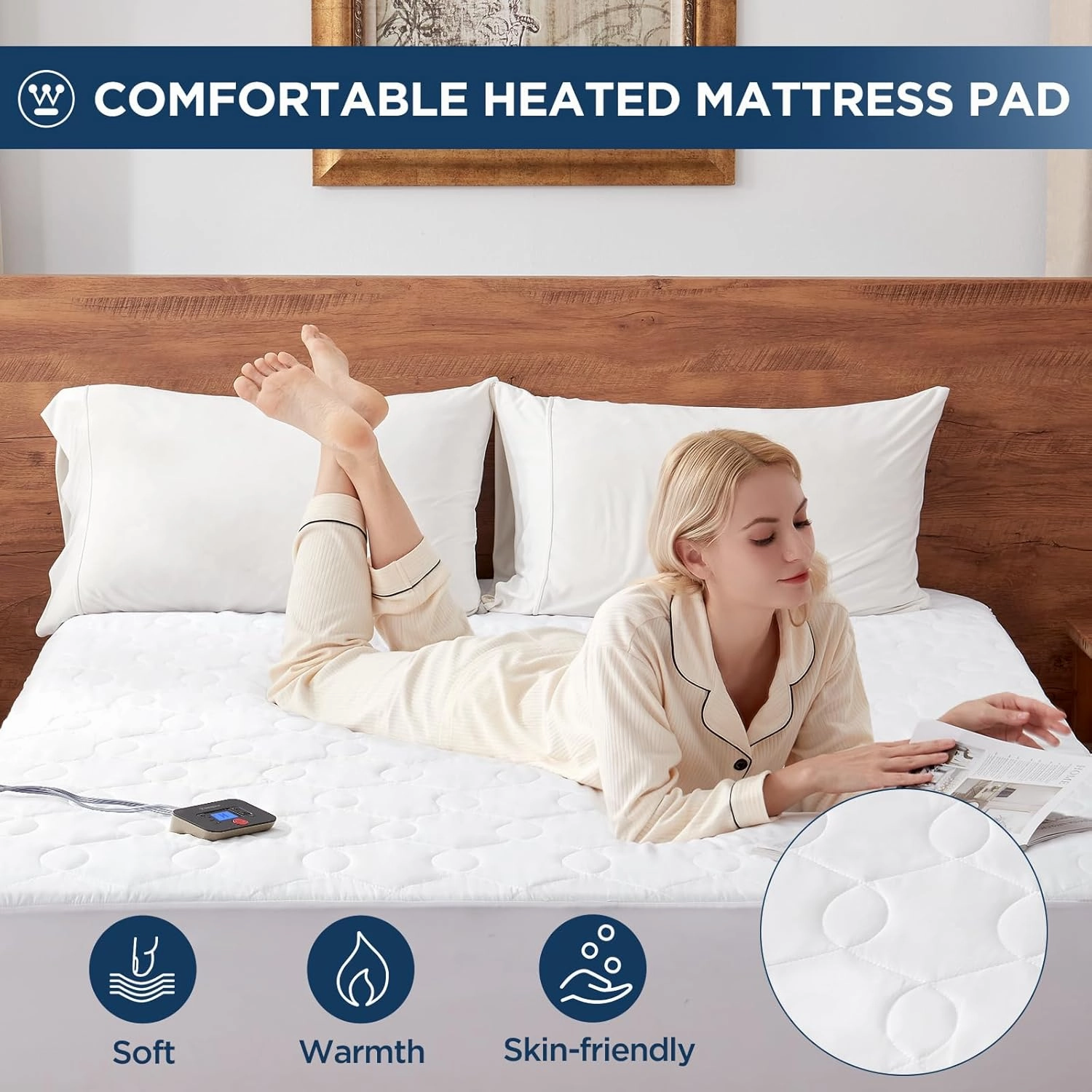 Westinghouse Queen Size Heated Mattress Pad, Bed Warmer Electric Mattress Cover with 10 Heat Settings Dual Controller, 1-12H Auto Shut Off, Fit Up to 17" Deep Pocket, Machine Washable, 60x80 Inch