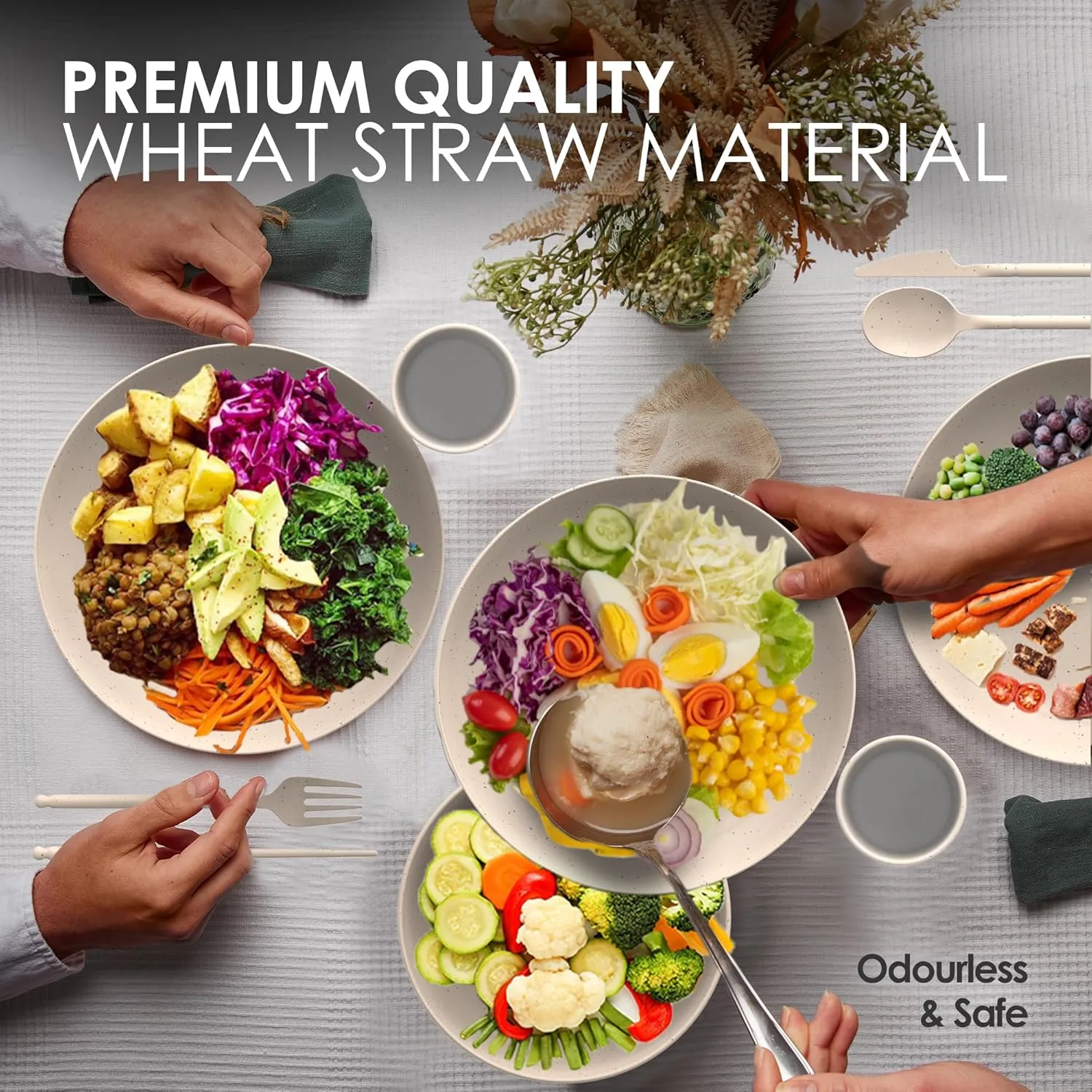 Wheat Straw Dinnerware Sets for 4 - Alternate To Plastic Dinnerware Set - Dishwasher Safe Microwave Plates - Lightweight Wheatstraw Dishes - Unbreakable Camping Plates & RV Dishes