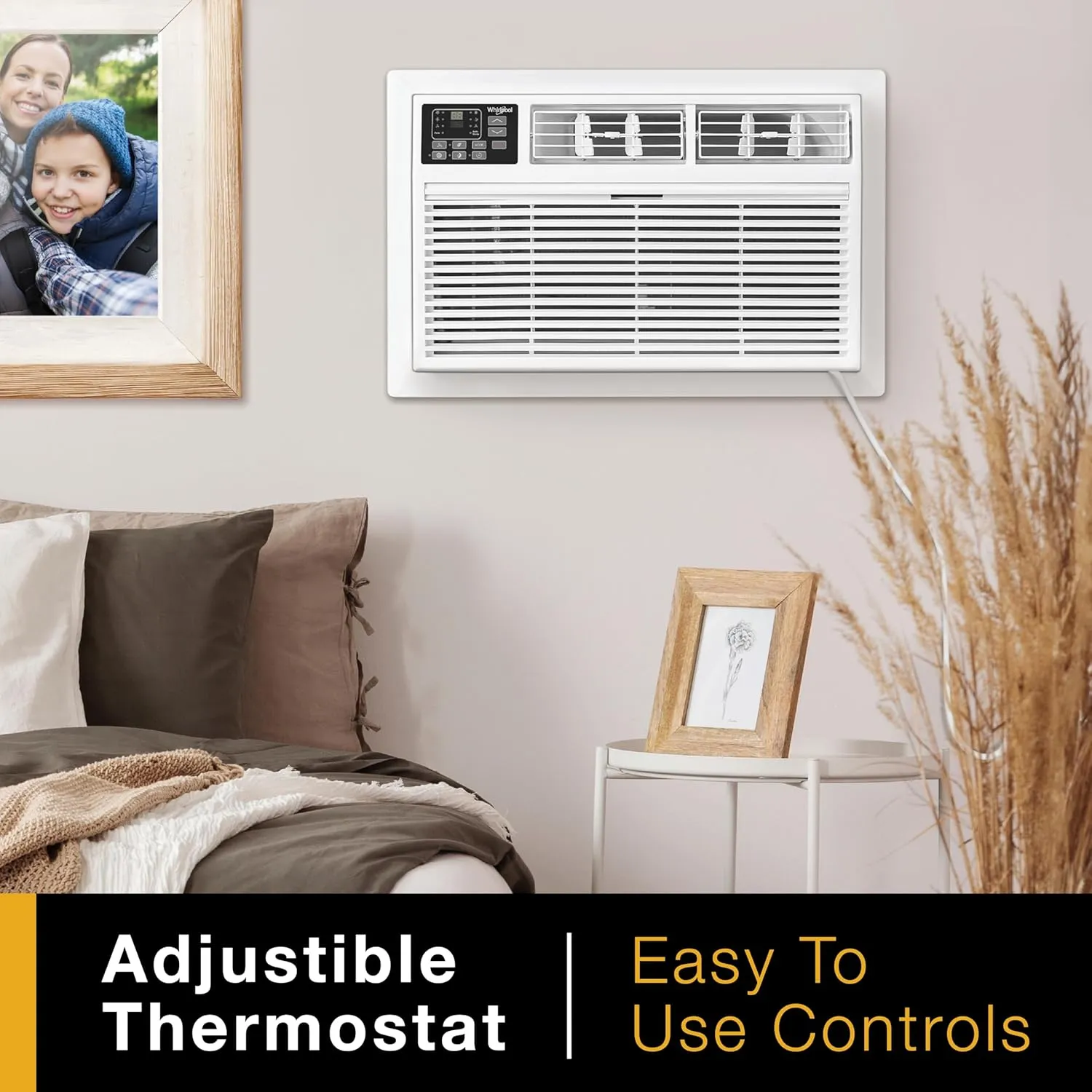 Whirlpool 12,000 BTU Through the Wall Air Conditioner, 115V, Cools up to 550 Sq. Ft for Living Room, Bedroom, Kitchen, Apartment, with Dehumidifier, Remote Control, Digital Display, 24H Timer, White