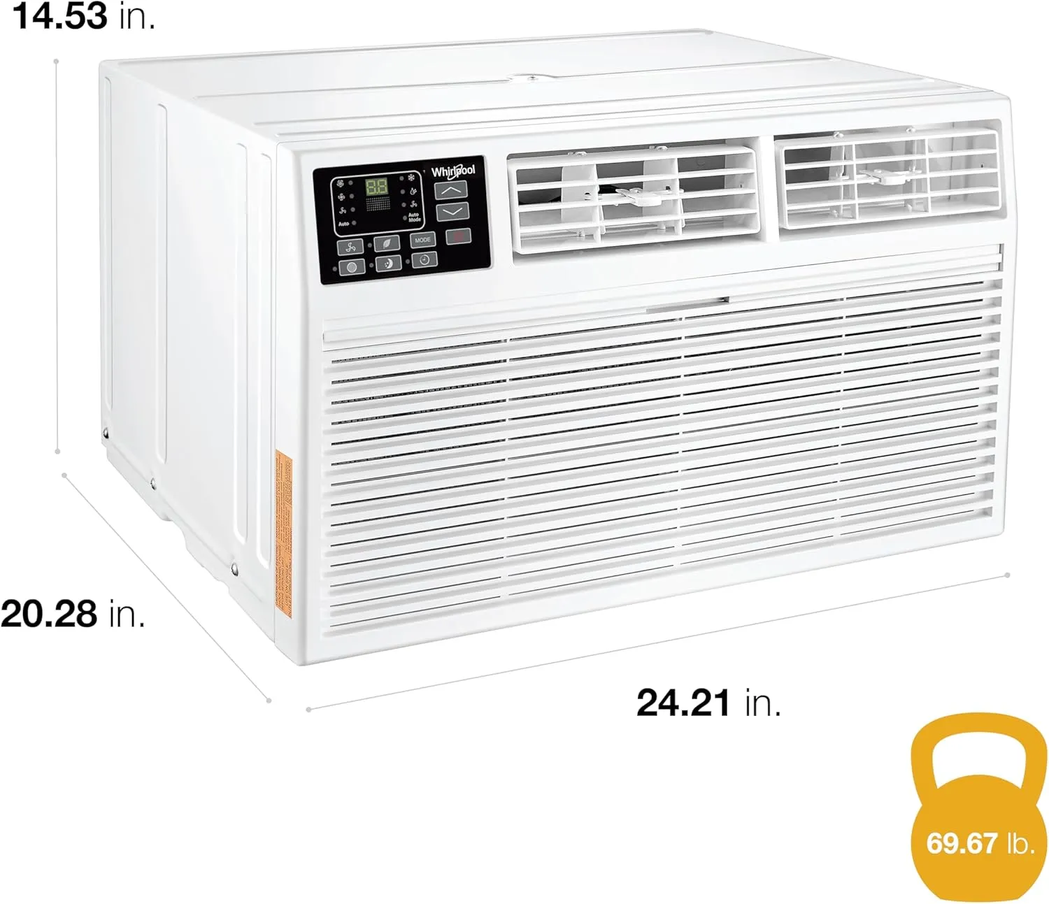 Whirlpool 12,000 BTU Through the Wall Air Conditioner, 115V, Cools up to 550 Sq. Ft for Living Room, Bedroom, Kitchen, Apartment, with Dehumidifier, Remote Control, Digital Display, 24H Timer, White
