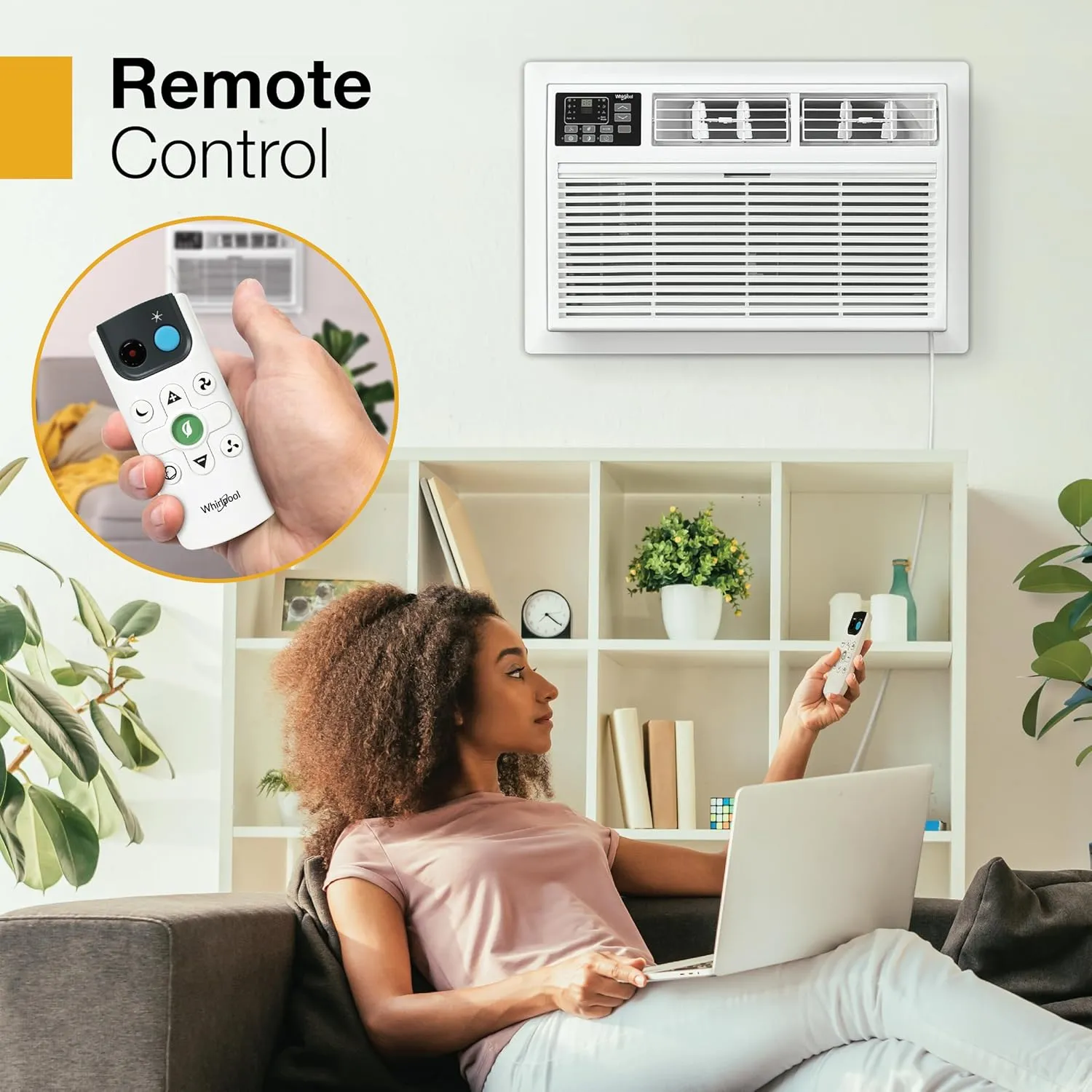 Whirlpool 12,000 BTU Through the Wall Air Conditioner, 115V, Cools up to 550 Sq. Ft for Living Room, Bedroom, Kitchen, Apartment, with Dehumidifier, Remote Control, Digital Display, 24H Timer, White
