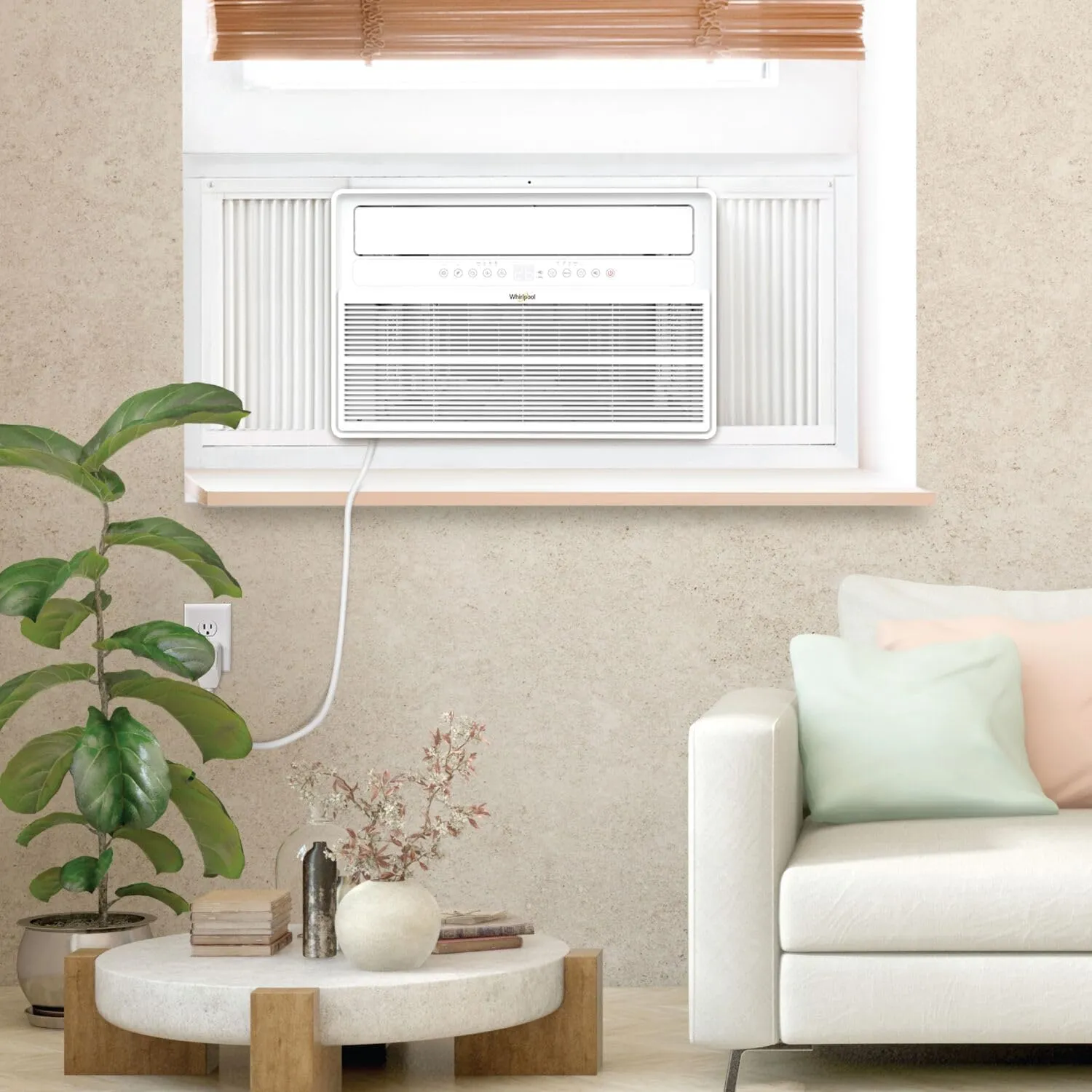 Whirlpool 15,000 BTU Window Mounted Inverter Air Conditioner with Quiet, High Efficiency Operation and Remote, Window AC Unit for Apartment, Living Room, Bedroom, Large Rooms up to 700 Square Feet