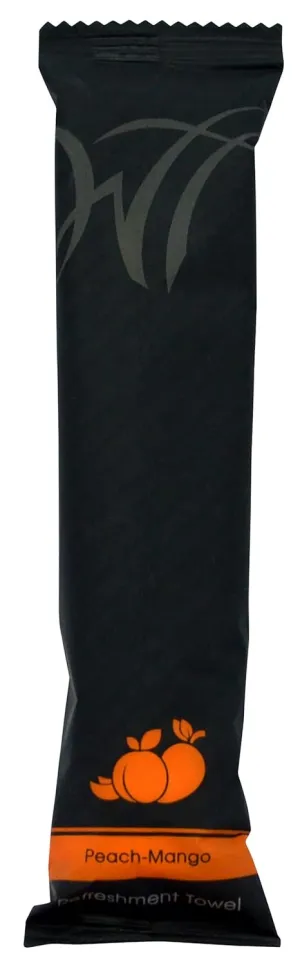 White Towel Services 8" x 8" inch Moist Cotton Towel Individually Wrapped - Scent (Case of 50) *(Peach-Mango)