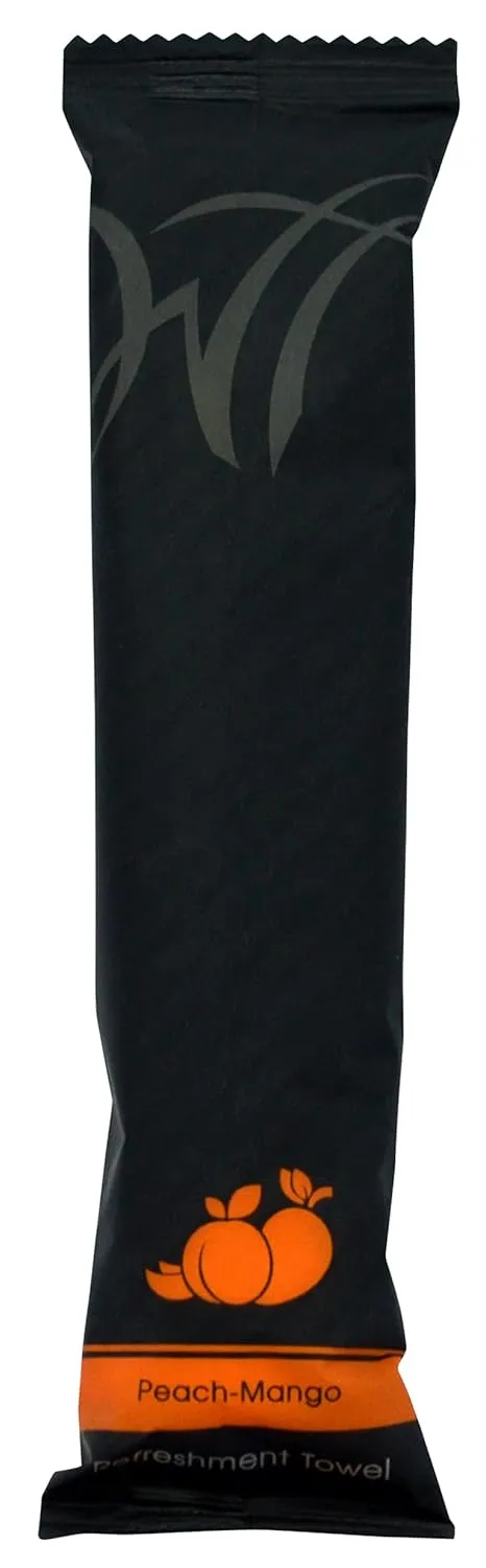 White Towel Services 8" x 8" inch Moist Cotton Towel Individually Wrapped - Scent (Case of 50) *(Peach-Mango)