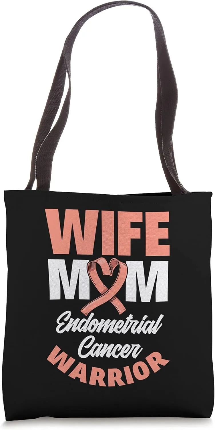 Wife Mom Warrior Endometrial Cancer Awareness Tote Bag