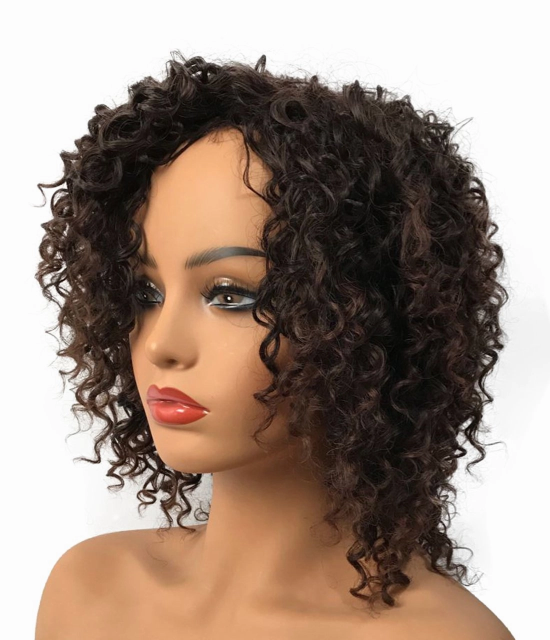 Wiginway Women Wigs Medium Curly Dark Brown with Highlight Wigs Synthetic Hair Pieces Toupe 8 Inch