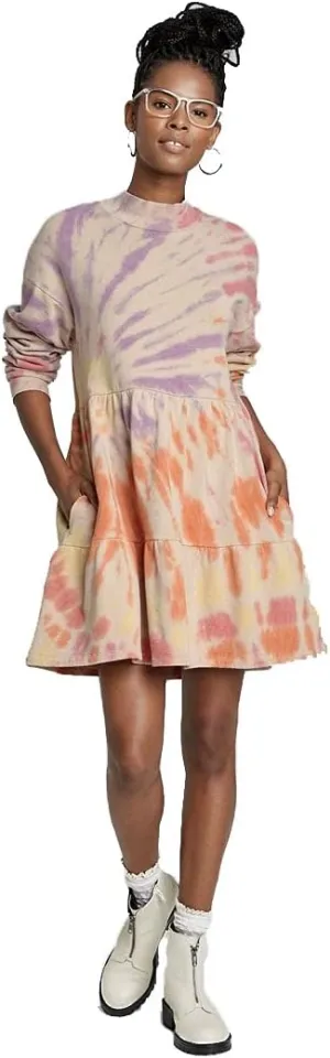 Wild Fable Women's Tie-Dye Long Sleeve Cozy Sweatshirt Dress (Pale Peach)