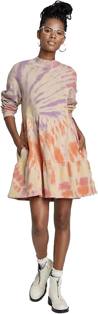 Wild Fable Women's Tie-Dye Long Sleeve Cozy Sweatshirt Dress (Pale Peach)