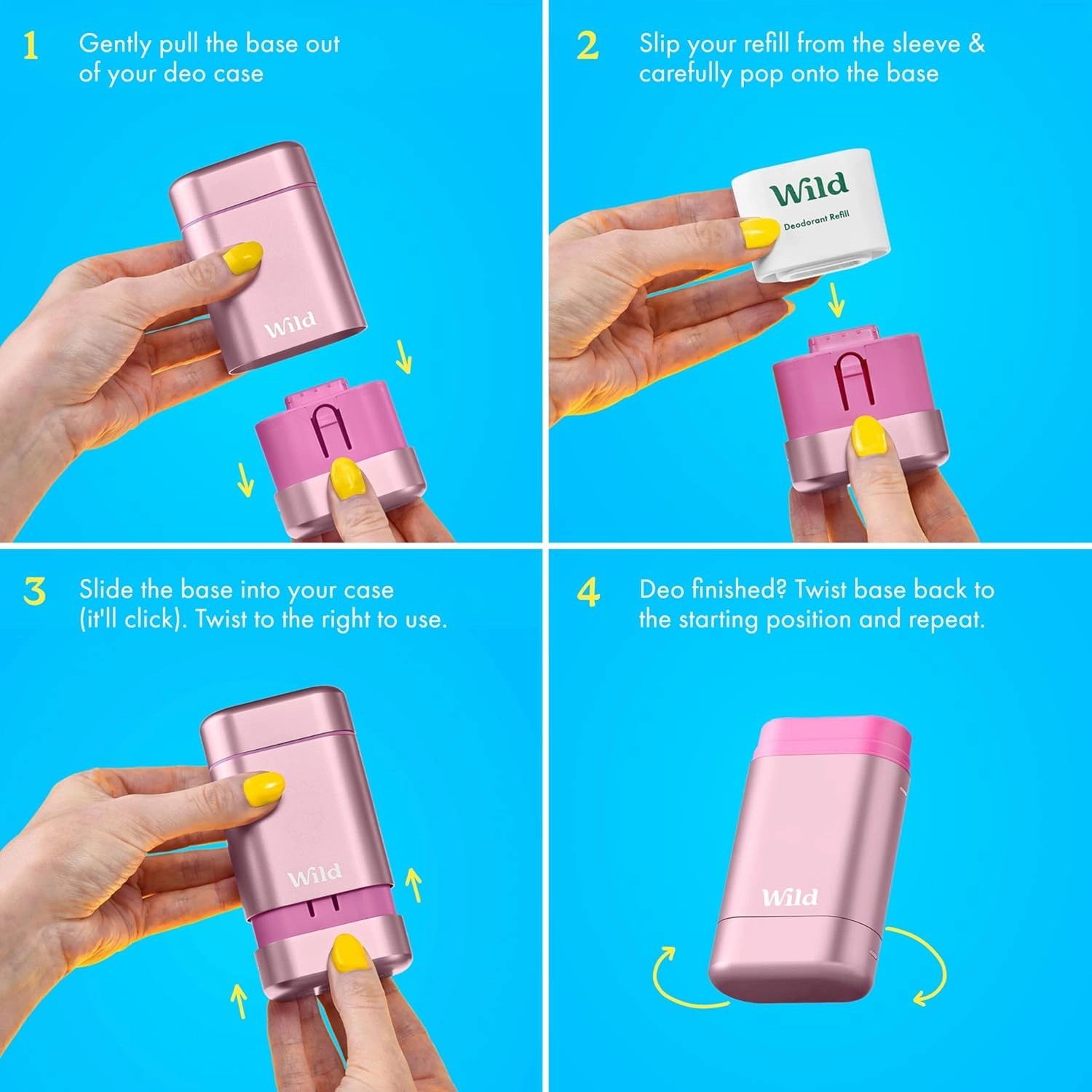Wild - Refillable Deodorant Starter Kit with Pink Case and Fresh Cotton & Sea Salt Scented Refill 1.4oz - Aluminum Free - Long Lasting Protection - Vegan