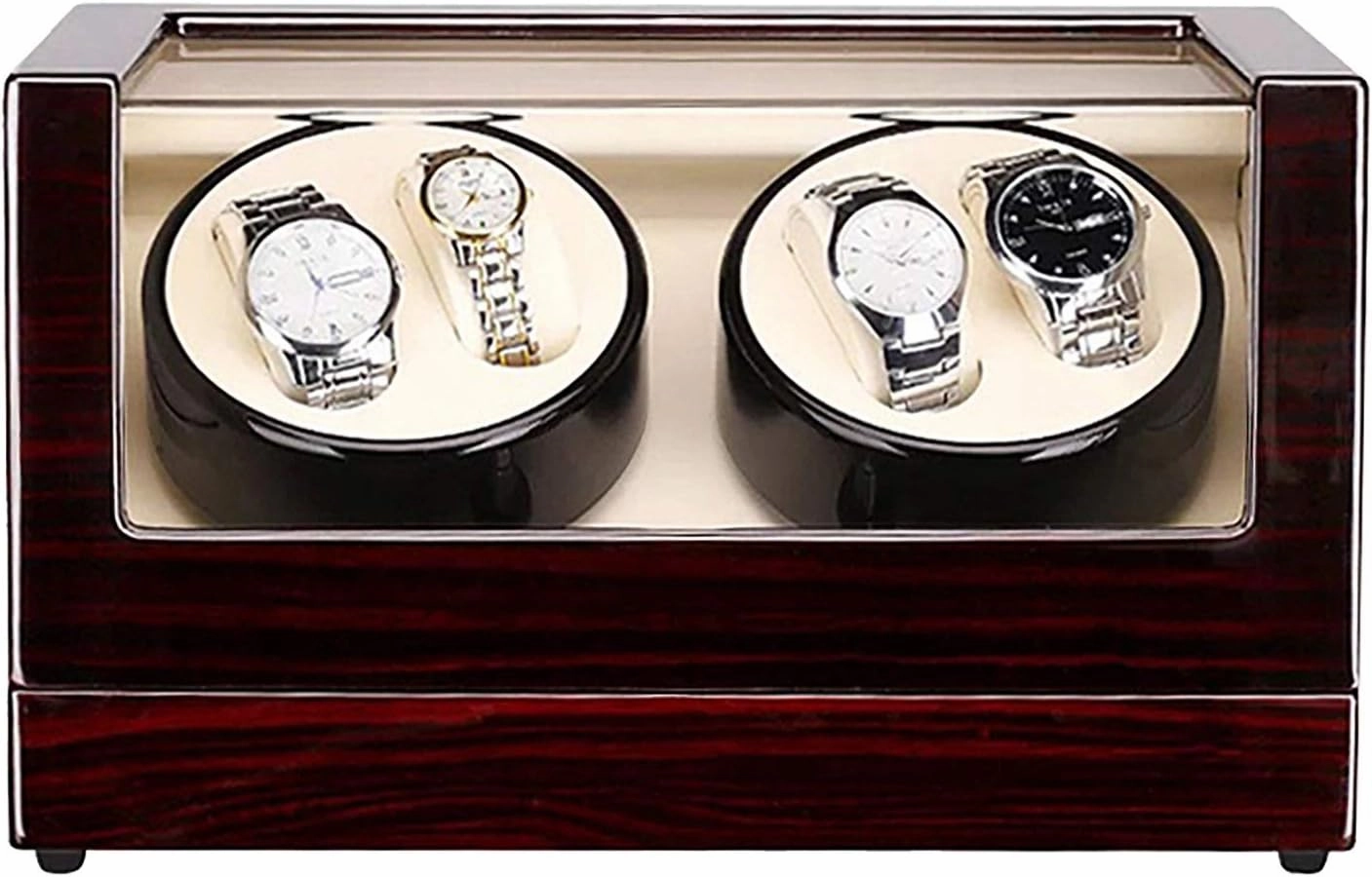Winding Box Watch Winders - 4 0 Wooden Automatic Watch Winder Storage Box Transparent Cover Wrist Mechanical Watch Winding Box Double Head Motor Shaker Case Org