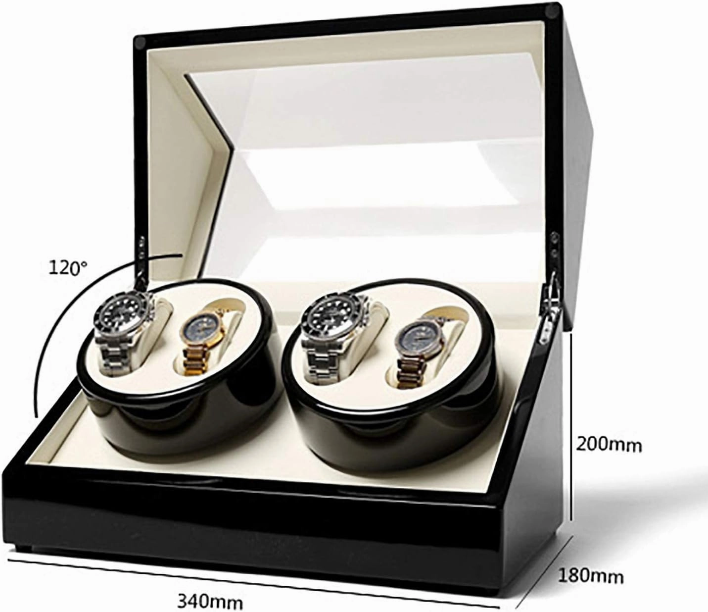 Winding Box Watch Winders - 4 0 Wooden Automatic Watch Winder Storage Box Transparent Cover Wrist Mechanical Watch Winding Box Double Head Motor Shaker Case Organizer，Black Beige