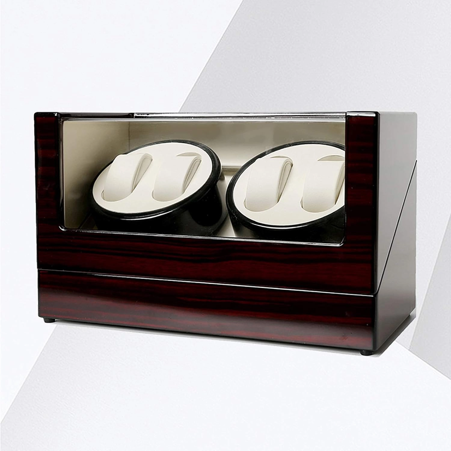 Winding Box Watch Winders - 4 0 Wooden Automatic Watch Winder Storage Box Transparent Cover Wrist Mechanical Watch Winding Box Double Head Motor Shaker Case Organizer，Black Beige