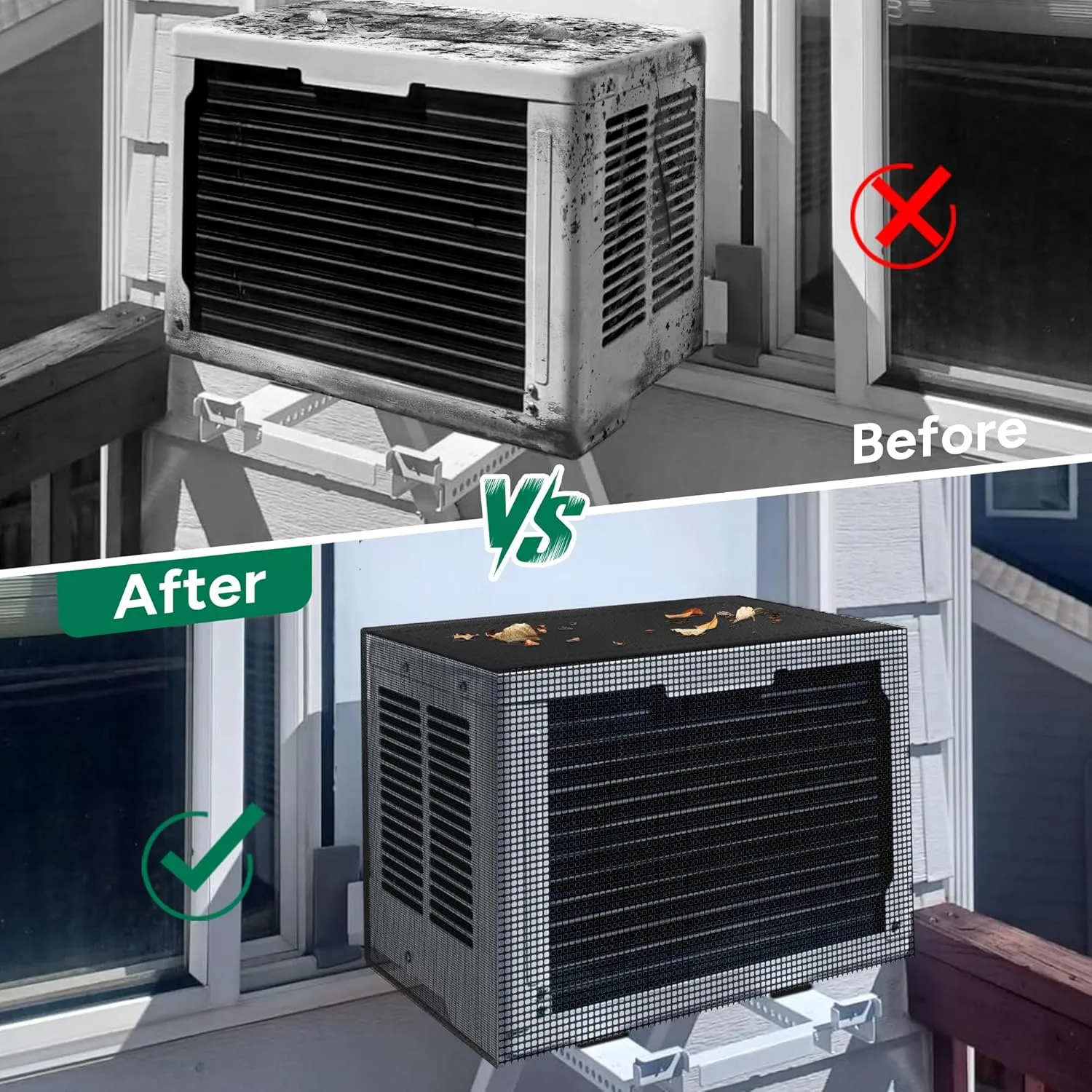 Window Air Conditioner Covers Outside: Mesh Cover for U-Shaped Air Conditioner 8000BTU-12000BTU, Anti-Leaf, Dustproof, Windproof, Waterproof, Outside Window AC Protection Cover, Black