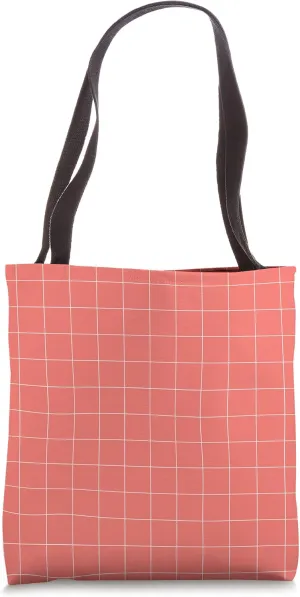 Windowpane Check Grid (white/coral) Tote Bag