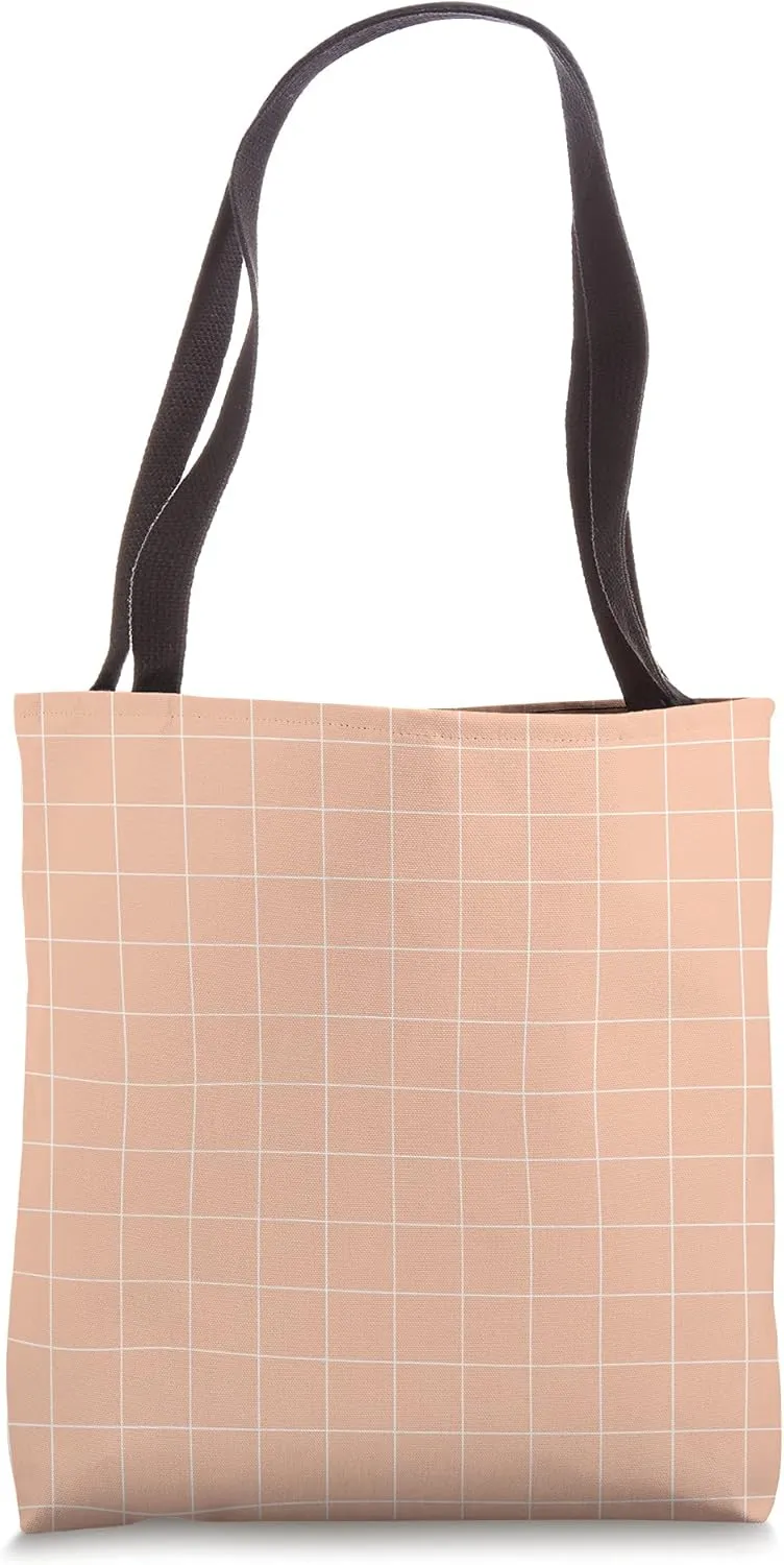 Windowpane Check Grid (white/peach) Tote Bag