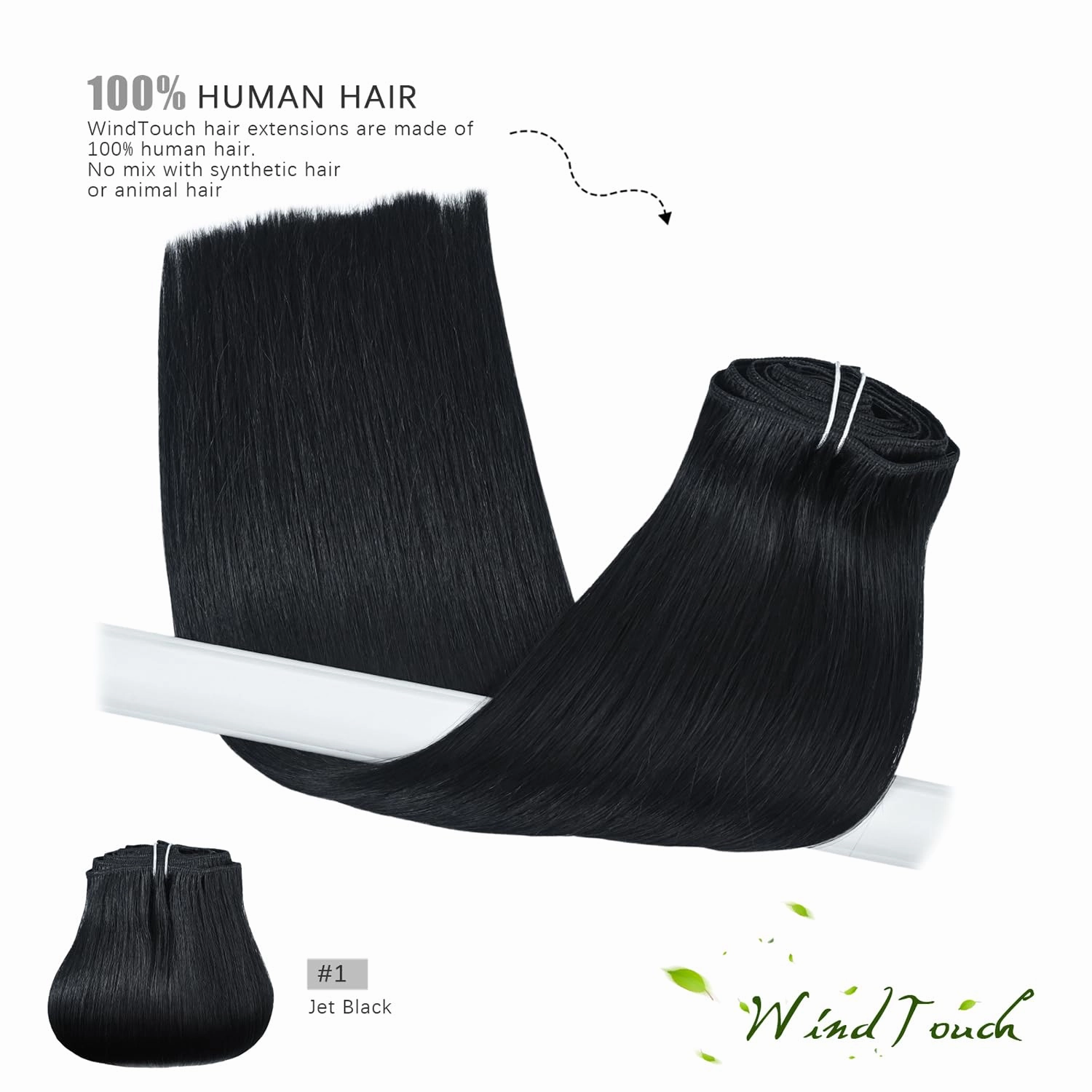 WindTouch Clip in Hair Extensions Real Human Hair Black Hair Extensions #1 Jet Black Soft Hair Extensions Clip Ins (120g 14Inch 7PCS) Straight Clip In Hair Extensions Black Women
