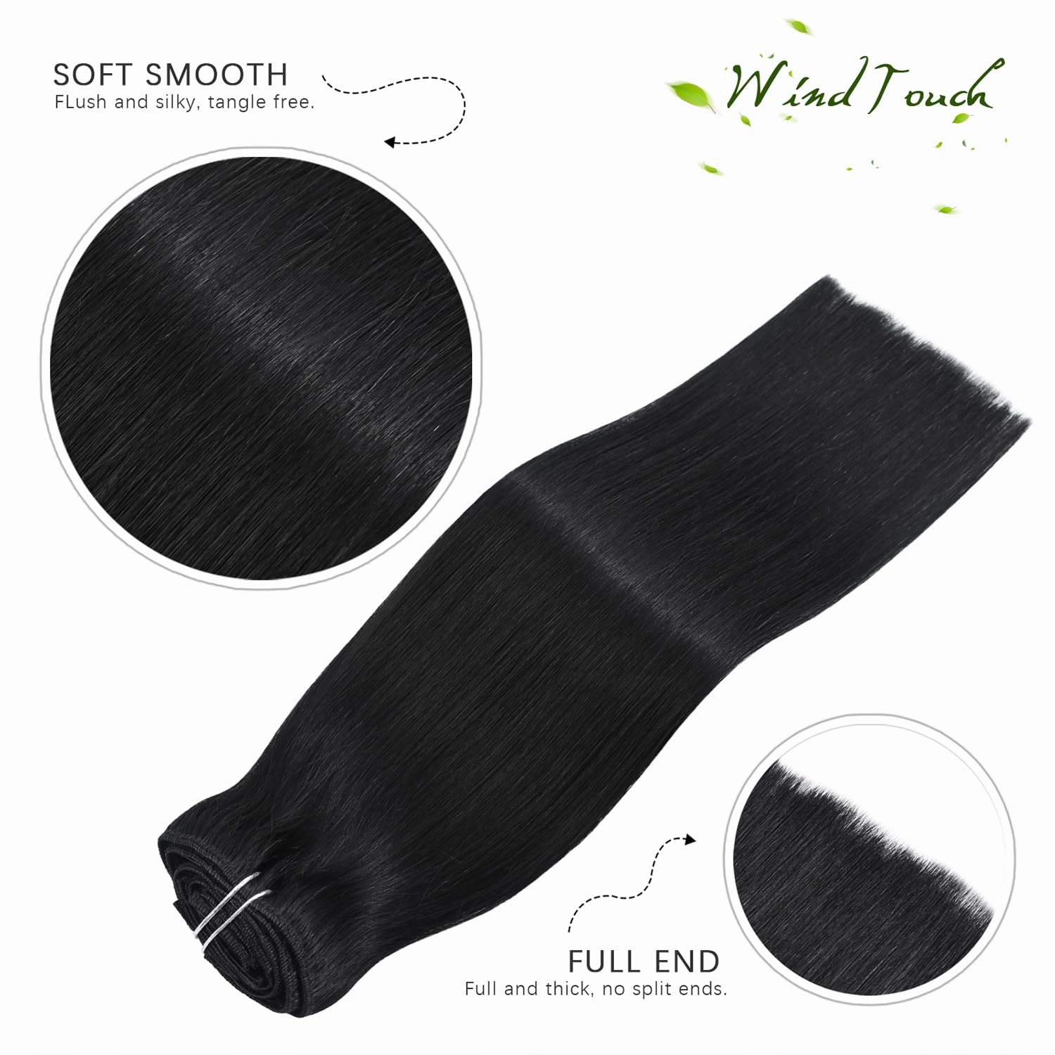 WindTouch Clip in Hair Extensions Real Human Hair Black Hair Extensions #1 Jet Black Soft Hair Extensions Clip Ins (120g 14Inch 7PCS) Straight Clip In Hair Extensions Black Women