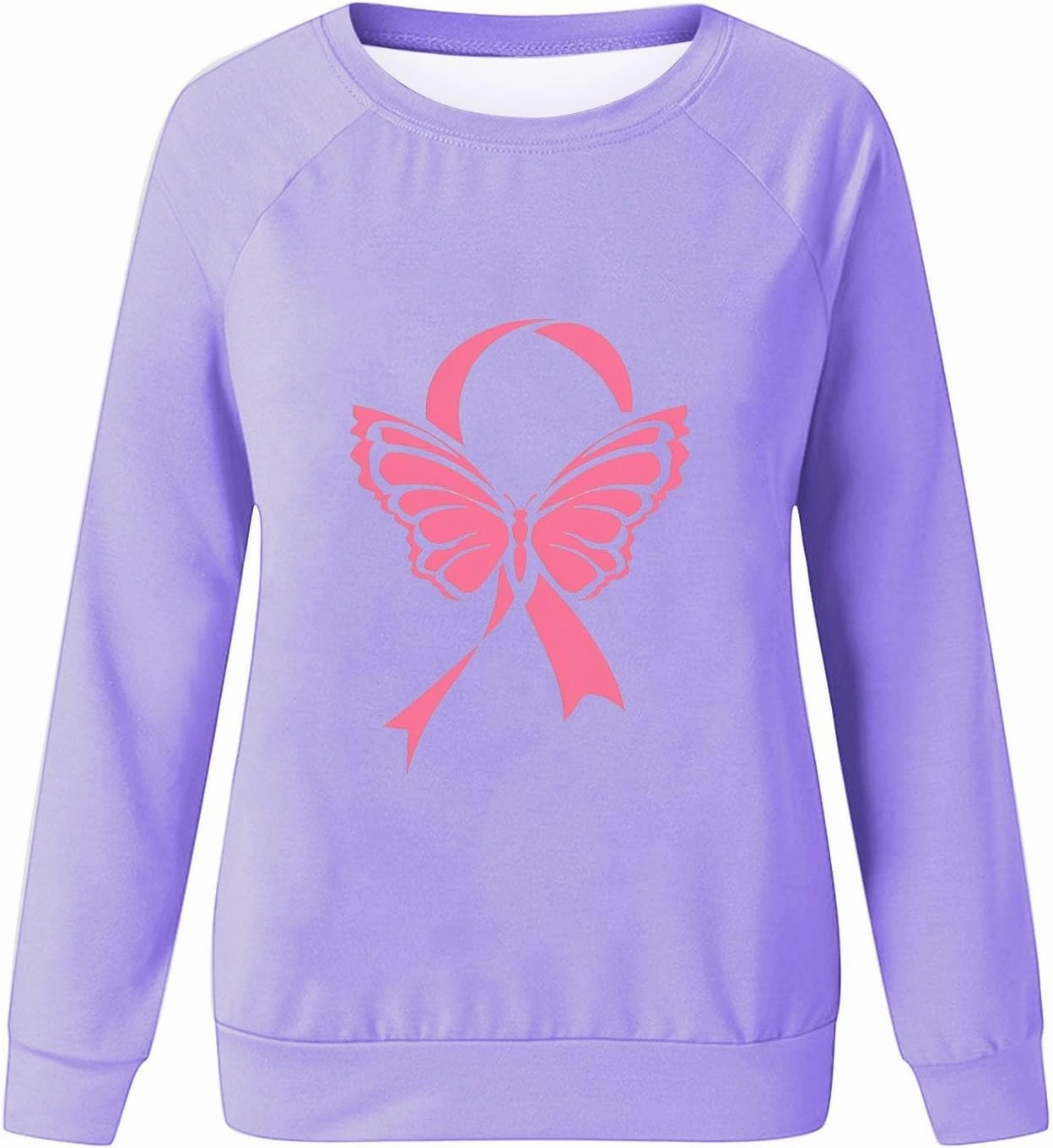 Women's Breast Cancer Awareness Top Long Sleeve Ribbon Butterfly Graphic Tee Crewneck Sweatshirts Casual Blouse 2024