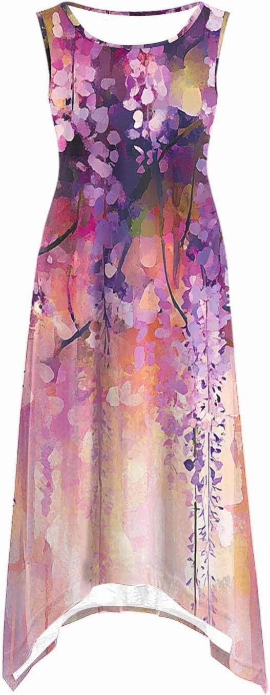 Women's Casual Dresses 2025 Summer Sleeveless Midi Sundress Flowy Ruffle Hem Swing Long Dress Beach Vacation