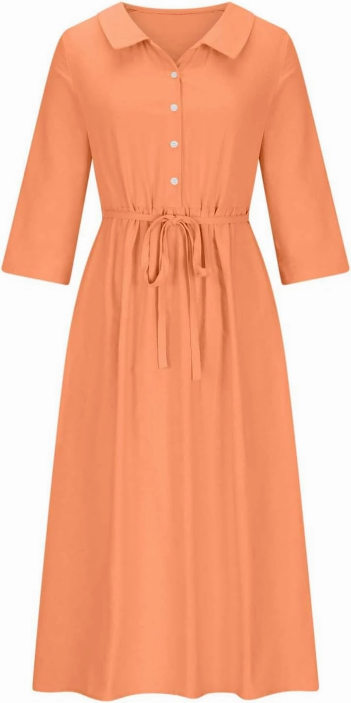 Women's Cotton Linen Casual Dresses 2024 Boho Flowy Dress Flowy Summer Midi Dresses Dressy Ladies Trendy Clothing