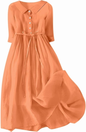 Women's Cotton Linen Casual Dresses 2024 Boho Flowy Dress Flowy Summer Midi Dresses Dressy Ladies Trendy Clothing