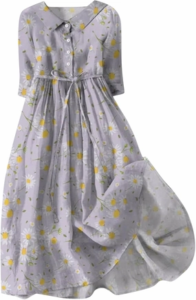 Women's Cotton Linen Casual Dresses 2024 Boho Flowy Dress Flowy Summer Midi Dresses Dressy Ladies Trendy Clothing