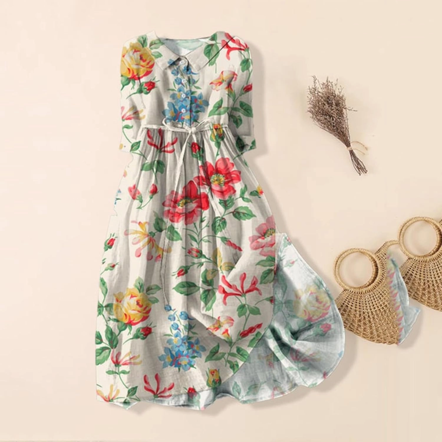 Women's Cotton Linen Casual Dresses 2024 Boho Flowy Dress Flowy Summer Midi Dresses Dressy Ladies Trendy Clothing