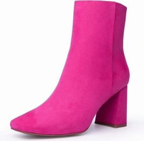 Women’s Fashion Ankle Boots Square Toe Suede Side Zipper Chunky Block Heel Booties