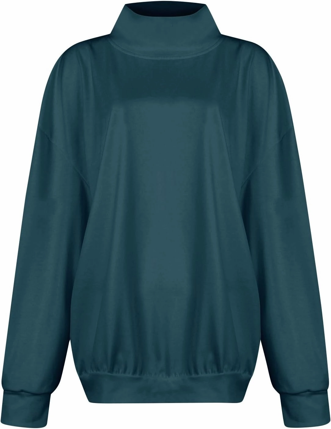 Women's French Terry Sweatshirt Fashion Solid Color Long Sleeve Loose Slit Half Turtleneck Sweatshirt Top, S-3XL