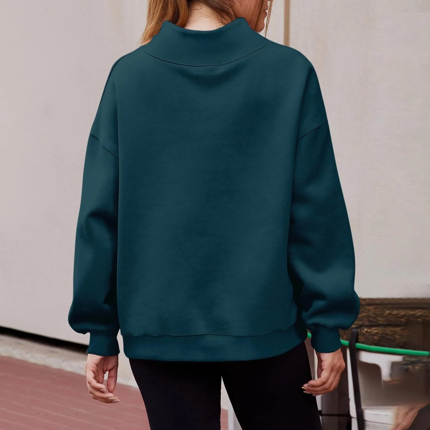 Women's French Terry Sweatshirt Fashion Solid Color Long Sleeve Loose Slit Half Turtleneck Sweatshirt Top, S-3XL