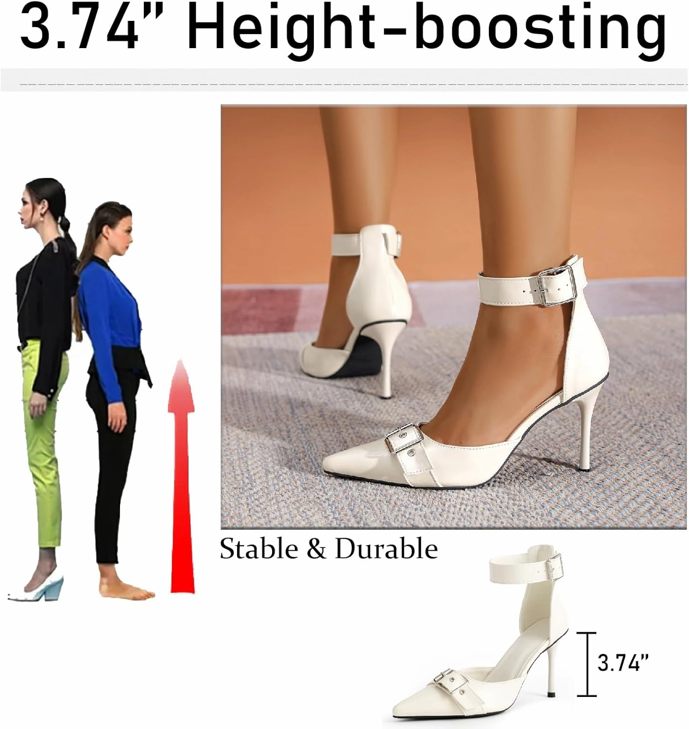 Women's Leather Buckle Strap Stiletto Pumps with Adjust Ankle Strap Sexy Closed Pointed Toe Comfortable High Heels Dress Shoes for Wedding Party Office D'Orsay Shoes